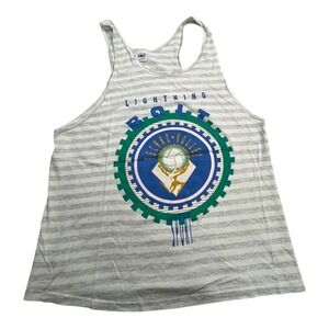 Lightning Bolt Mens Large Gray Stripe Techno Volleyball Tank Top Made USA